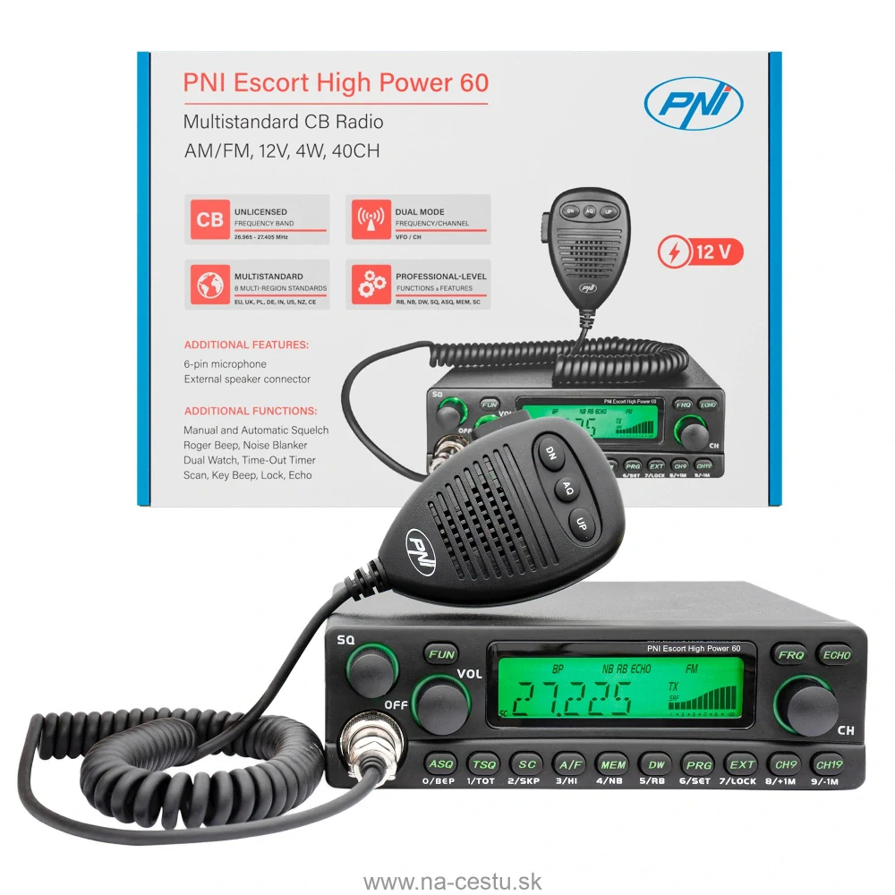 CB a amatérske rádio PNI Escort 60 Multistandard, FM/AM, 12V, ASQ, RF gain