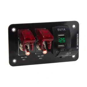 Panel s 2x spínačom + 2x USB + voltmeter