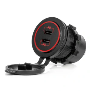 Vodotesná nabíjačka s ČERVENÝM LED podsvietením 2xUSB C 12/24V