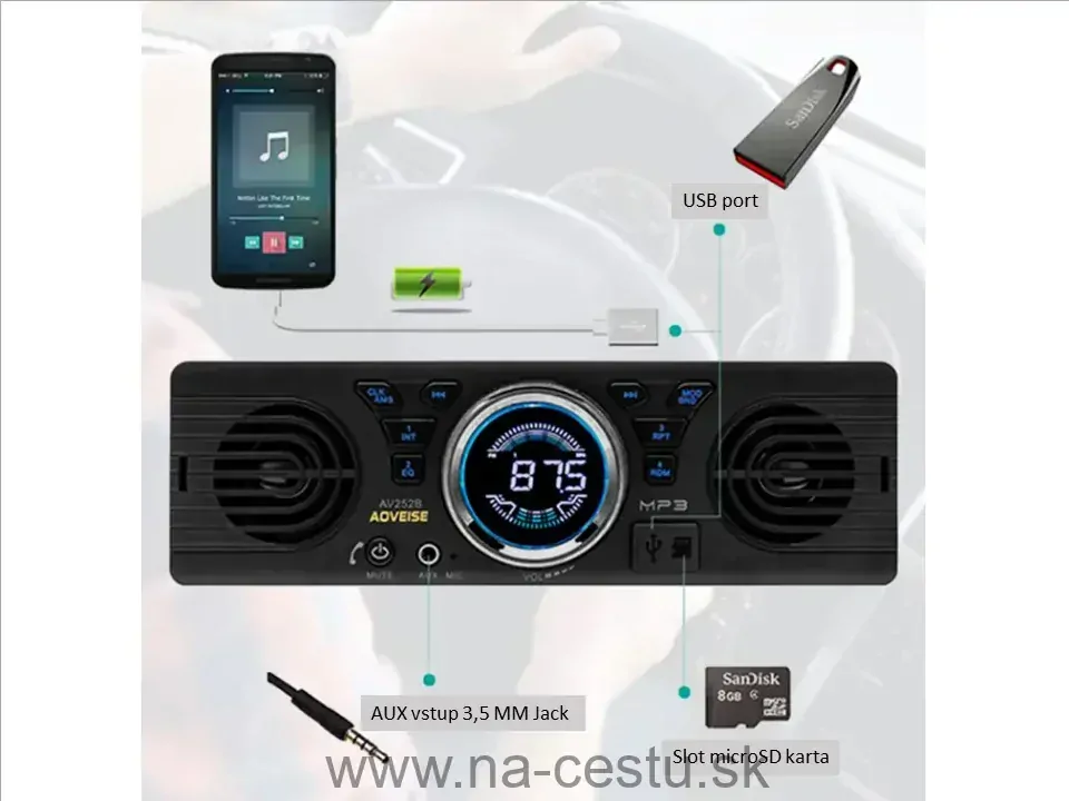 1DIN autorádio BLUETOOTH/USB/SD/AUX, so vstavanými reproduktormi