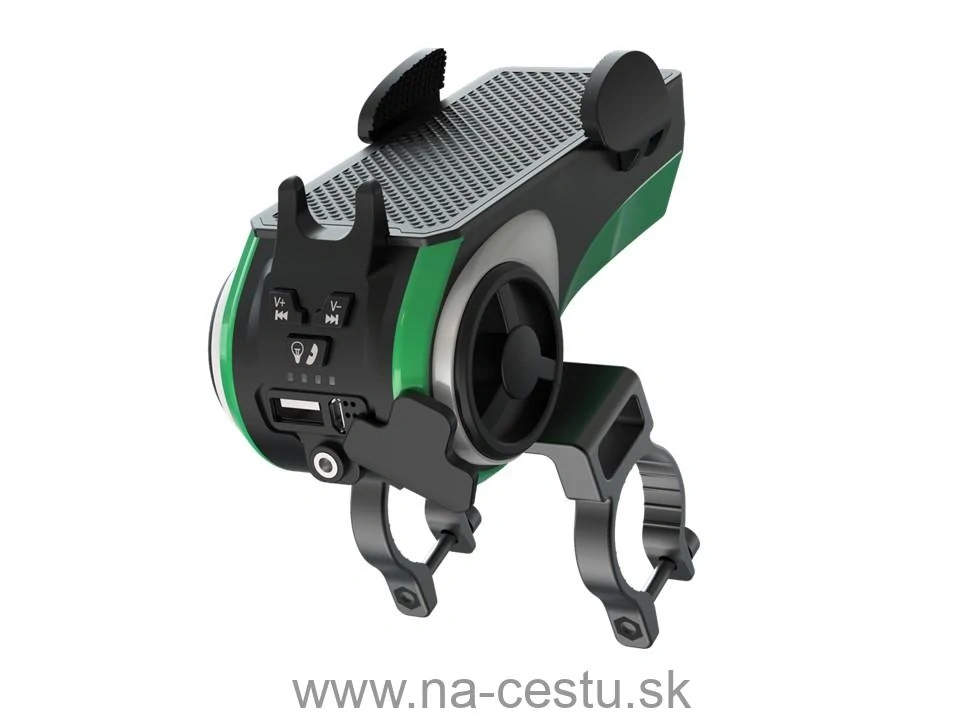 Multifunkčný držiak telefónu na bicykel so zvukovým systémom, BT, USB, SD, AUX