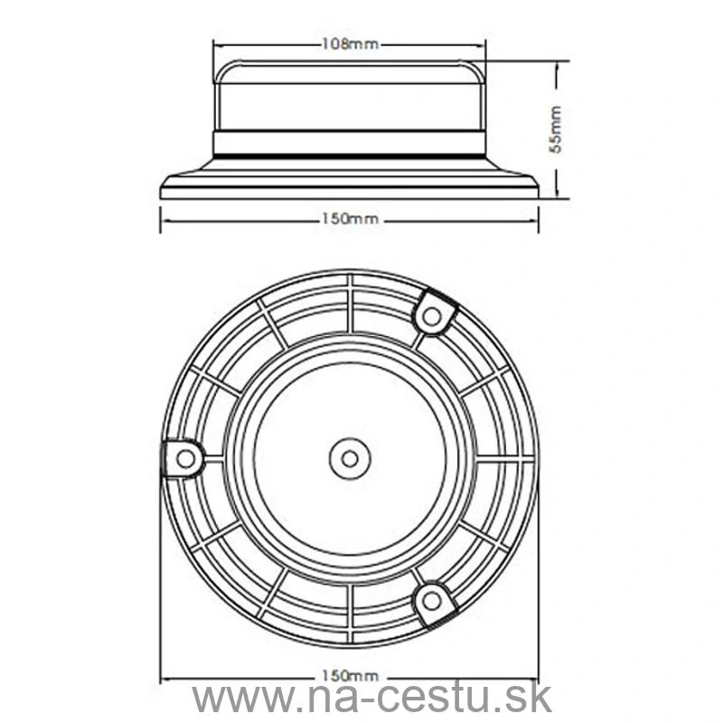 LED maják, 12-24V, 12x3W oranžový fix, ECE R65