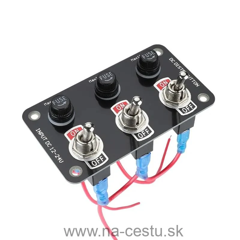Panel s 3x spínačmi + 3x poistky, 12/24V