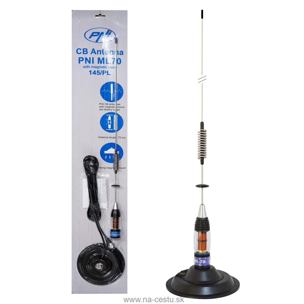 Anténa CB PNI ML70, dĺžka 70 cm, 26-30 MHz, 200 W, magnet 145 mm