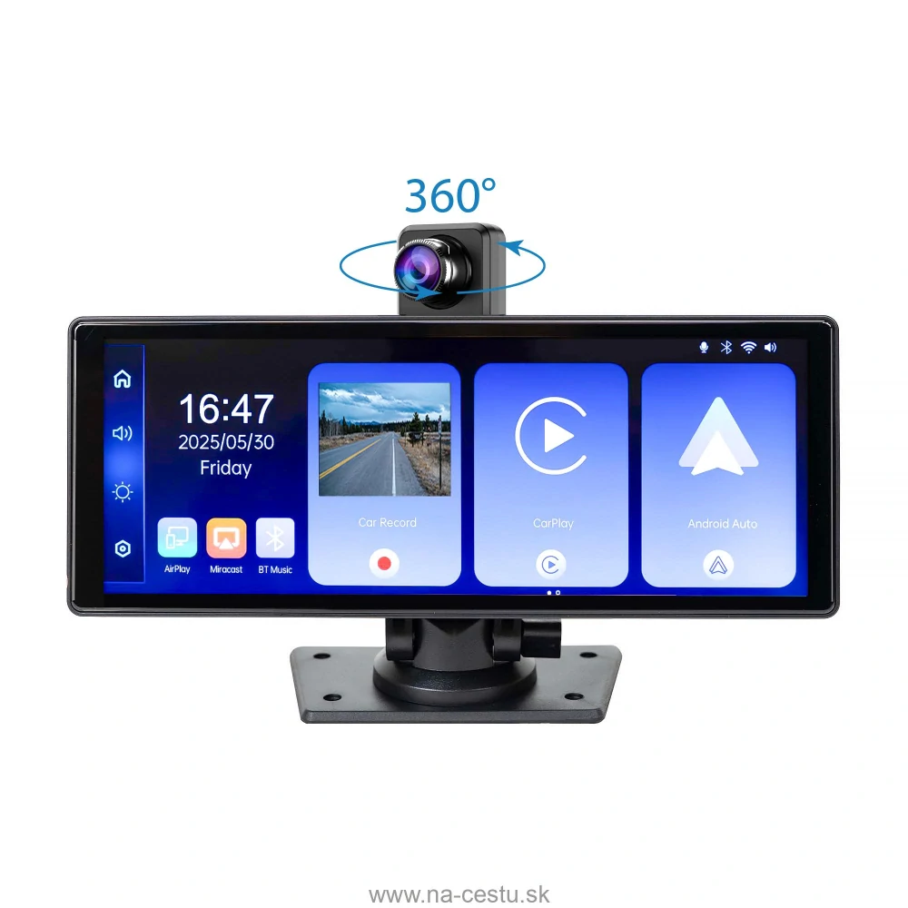 Auto monitor s DVR PNI D1026 10,26-palcový DVR, bezdrôtový Carplay, navigácia, hudba, handsfree, bluetooth, FM vysielač