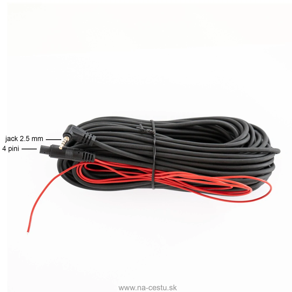 Predlžovací kábel PNI, 15 m dlhý, pre cúvacie kamery, 4 piny, 2,5 mm jack
