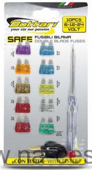 Poistky nožové 10ks + skúšačka 6/12 / 24V