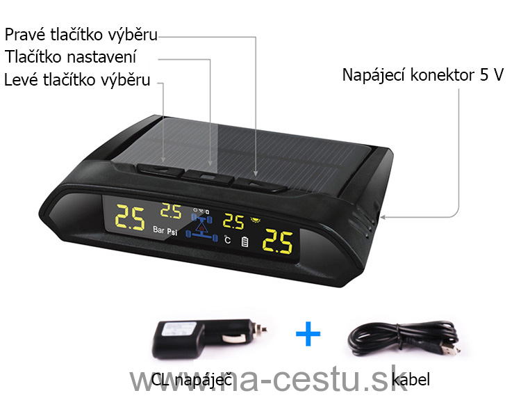 TPMS kontrola tlaku v pneumatice 4 externí čidla / solární napájení