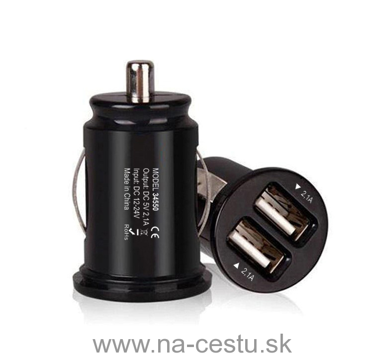 Autoadaptér mini 2 x USB 12/24V, max 2.1A