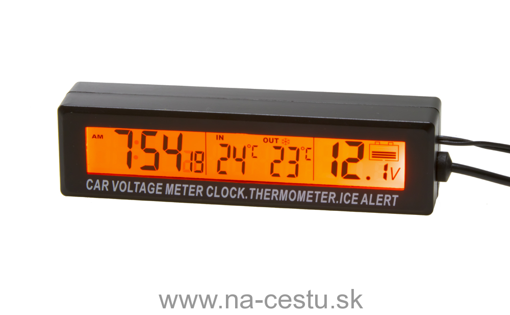 Digitálny vnútorný / vonkajší teplomer, hodiny a voltmeter