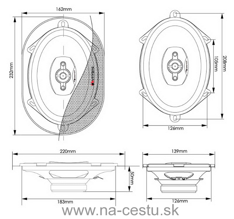 NAKAMICHI polypropylén koaxiálne reproduktory 5x7 "s mriežkou 18 / 180W (pár)