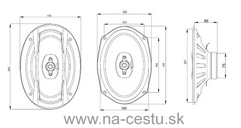 NAKAMICHI polypropylén koaxiálne reproduktory 6 x 9 "s mriežkou 25 / 500W (pár)