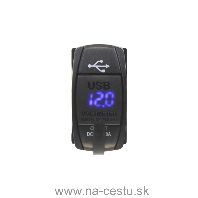 2x USB zásuvka "Rocker" s voltmetrom, modrá