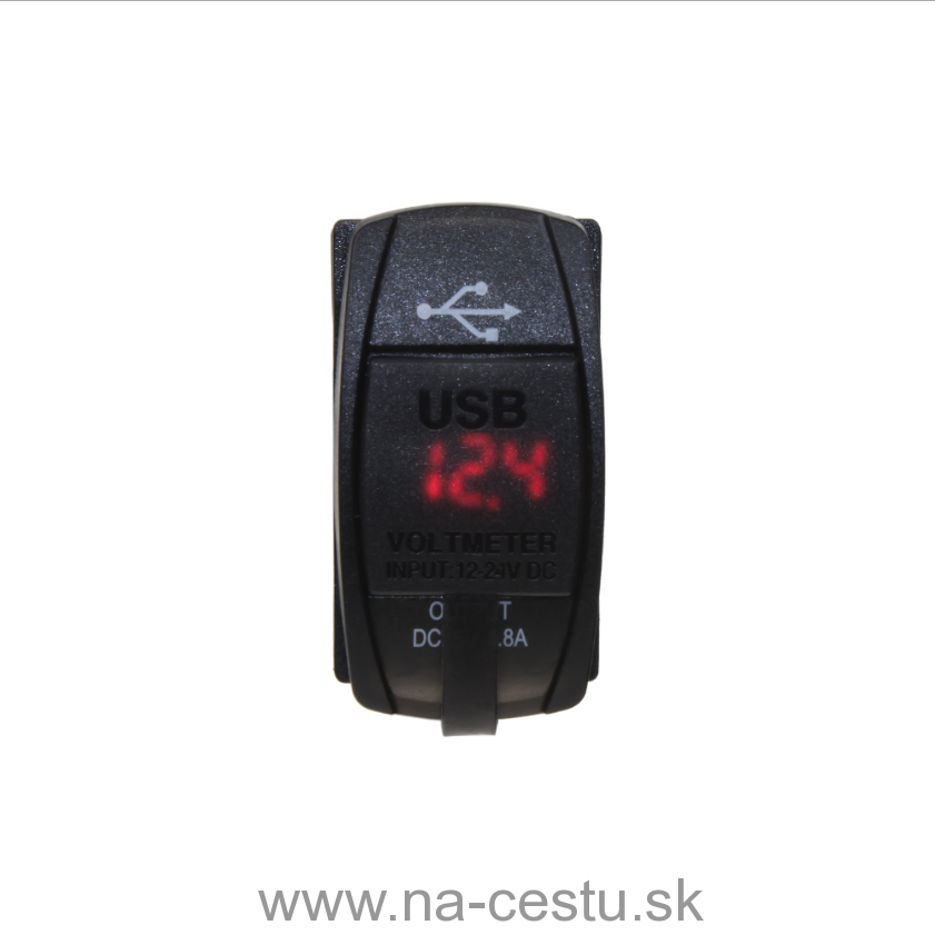 2x USB zásuvka "Rocker" s voltmetrom, červená