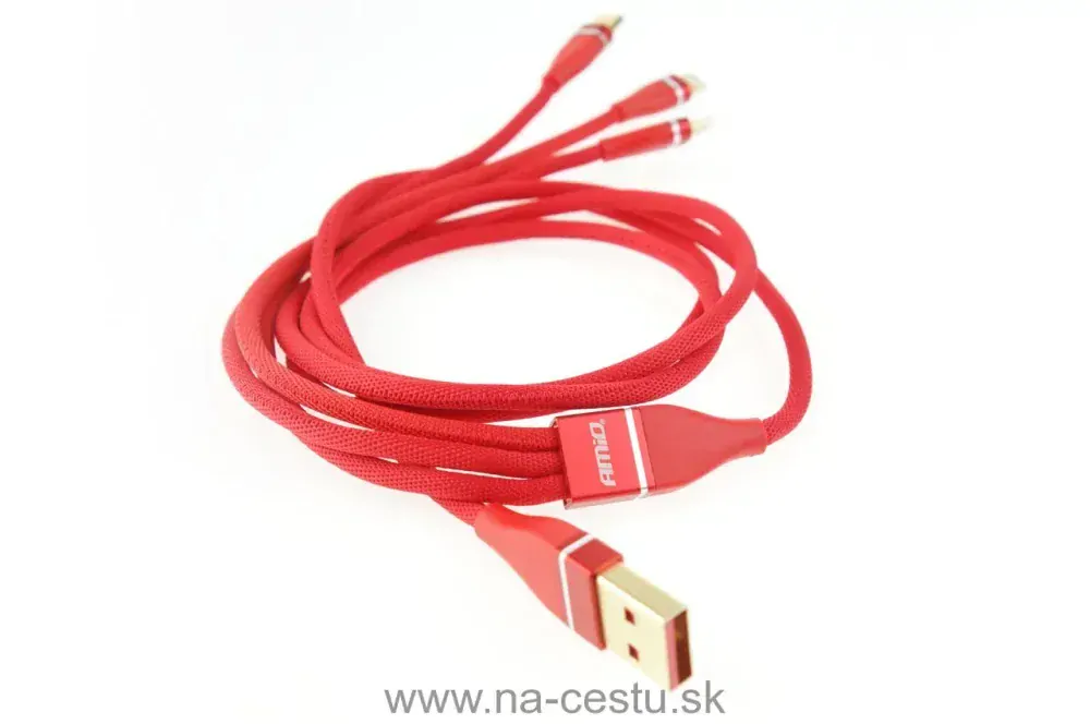 Multi-kábel pre telefón USB C / micro USB 120cm červený FullLINK 3.1A UC-7