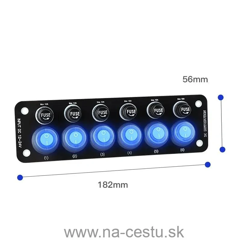 Panel s 6x spínačmi + 6x poistky, 12/24V
