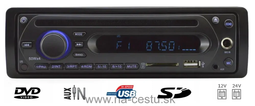 1DIN rádio pre autobusy s DVD / CD, 2x USB, SD, Mikrofón pre sprievodcu