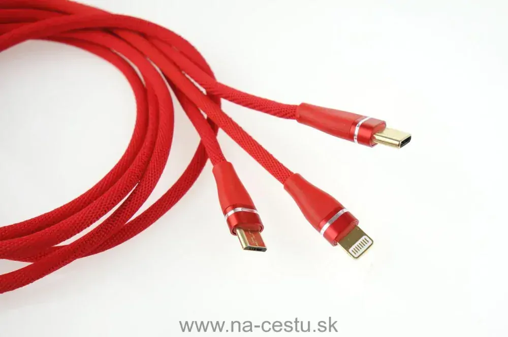 Multi-kábel pre telefón USB C / micro USB 120cm červený FullLINK 3.1A UC-7