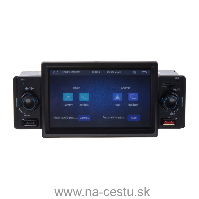 1DIN autorádio s 5" LCD/3x USB/SD/Blutooth/CarPlay/AndroidAuto