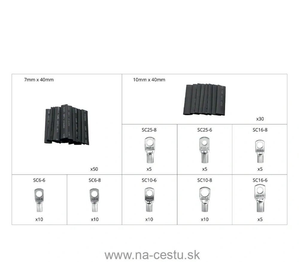 Sada očkových spojok a zmršťovacích bužírok 140 ks