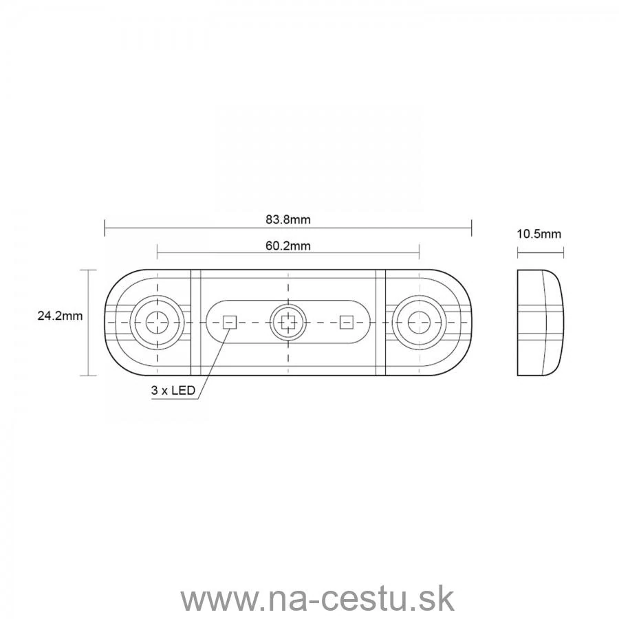 Obrysové svetlo 3LED 12/24V tmavo červené