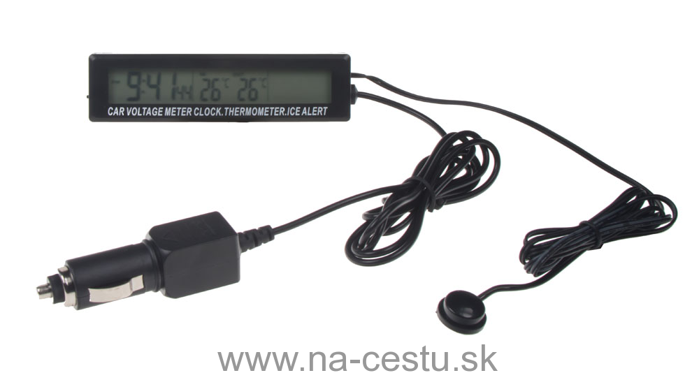 Digitálny vnútorný / vonkajší teplomer, hodiny a voltmeter