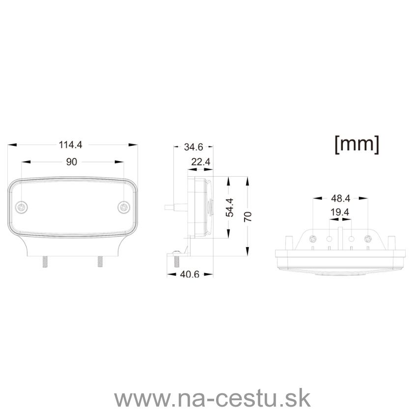 Predné obrysové svetlo LED, biely obdĺžnik, ECE R10