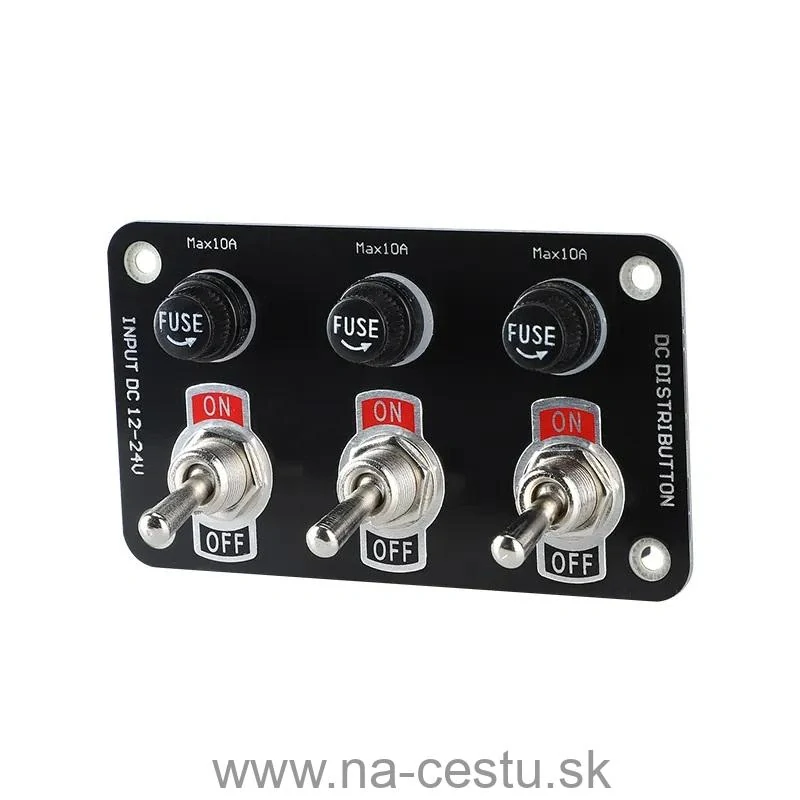 Panel s 3x spínačmi + 3x poistky, 12/24V