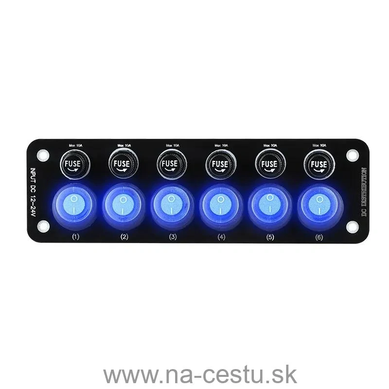 Panel s 6x spínačmi + 6x poistky, 12/24V