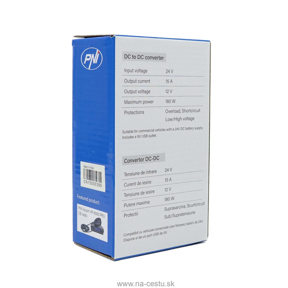 Menič napätia PNI CN15 180W, 24V-12V, 15A, USB 2.0