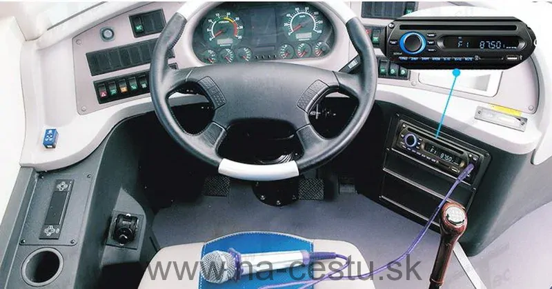 1DIN rádio pre autobusy s DVD / CD, 2x USB, SD, Mikrofón pre sprievodcu